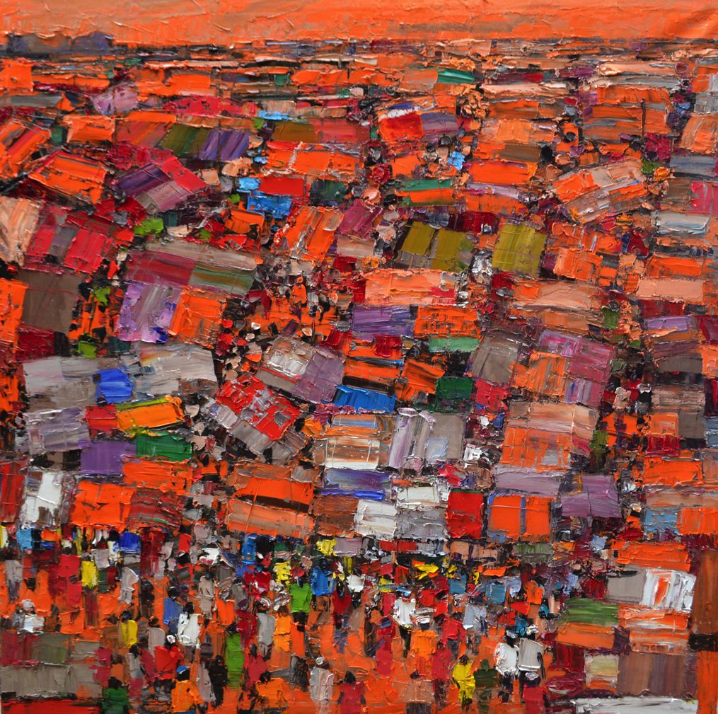 Market on a Sunny Day (150 x 150cm) 2015 Oil on Canvas