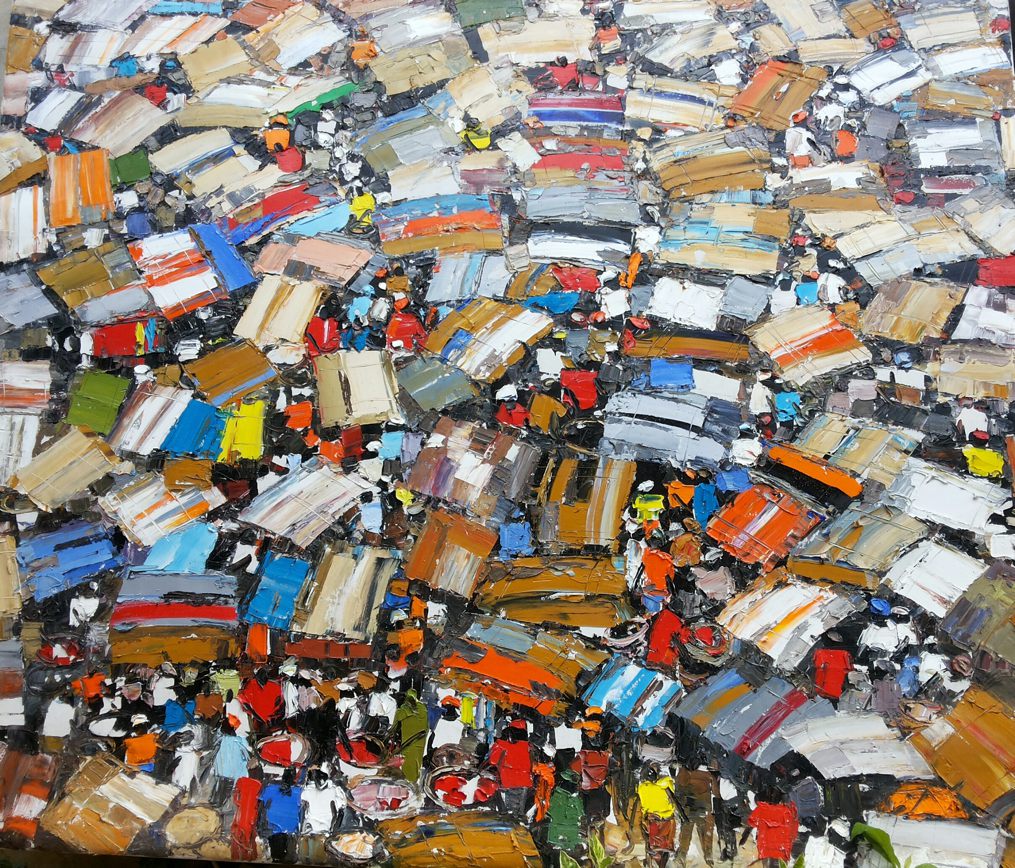 rooftop market oil on canvas 50×100 2013
